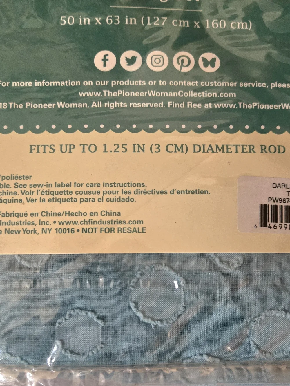 2x New 50x63” Pioneer Woman Teal Darling Dot One tie Tab Panel Discontinued